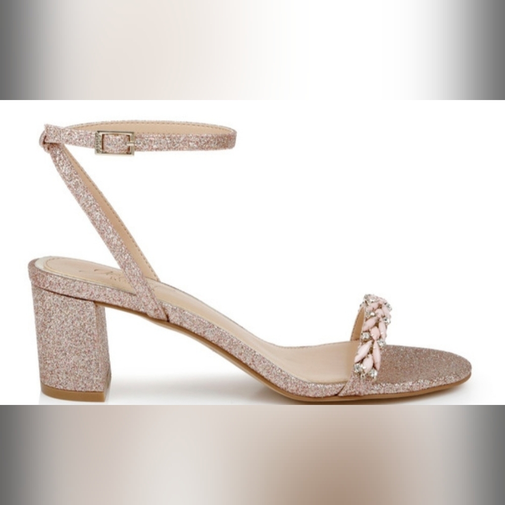Jewel Badgley Mischka Blush Glitter Block Heel Ankle-Strap Sandal